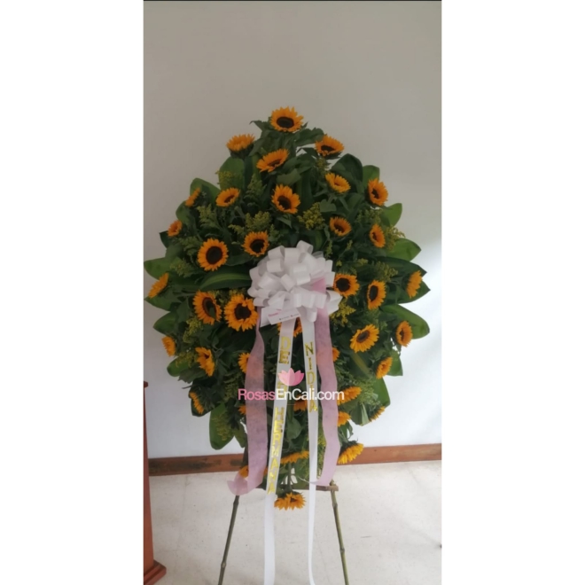 Corona fúnebre de girasoles en cali